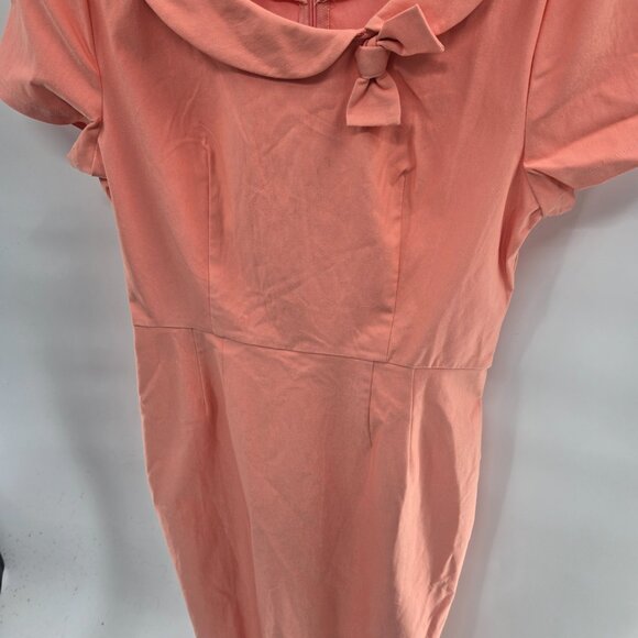 MUXXN Coral Retro Rockabilly Pinup Bow Short Sleeved Midi Dress Size XL - Picture 9 of 9